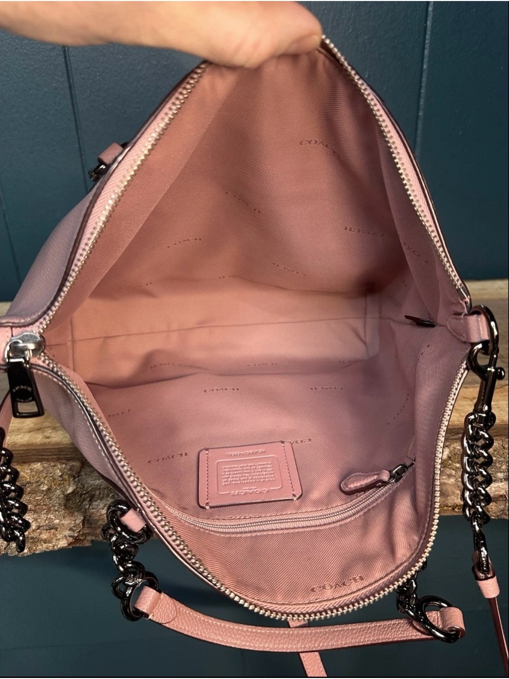 Coach Lexy 59501 Blush Pebbled Leather Chain Tote Crossbody Dust Bag EUC - Picture 5 of 10